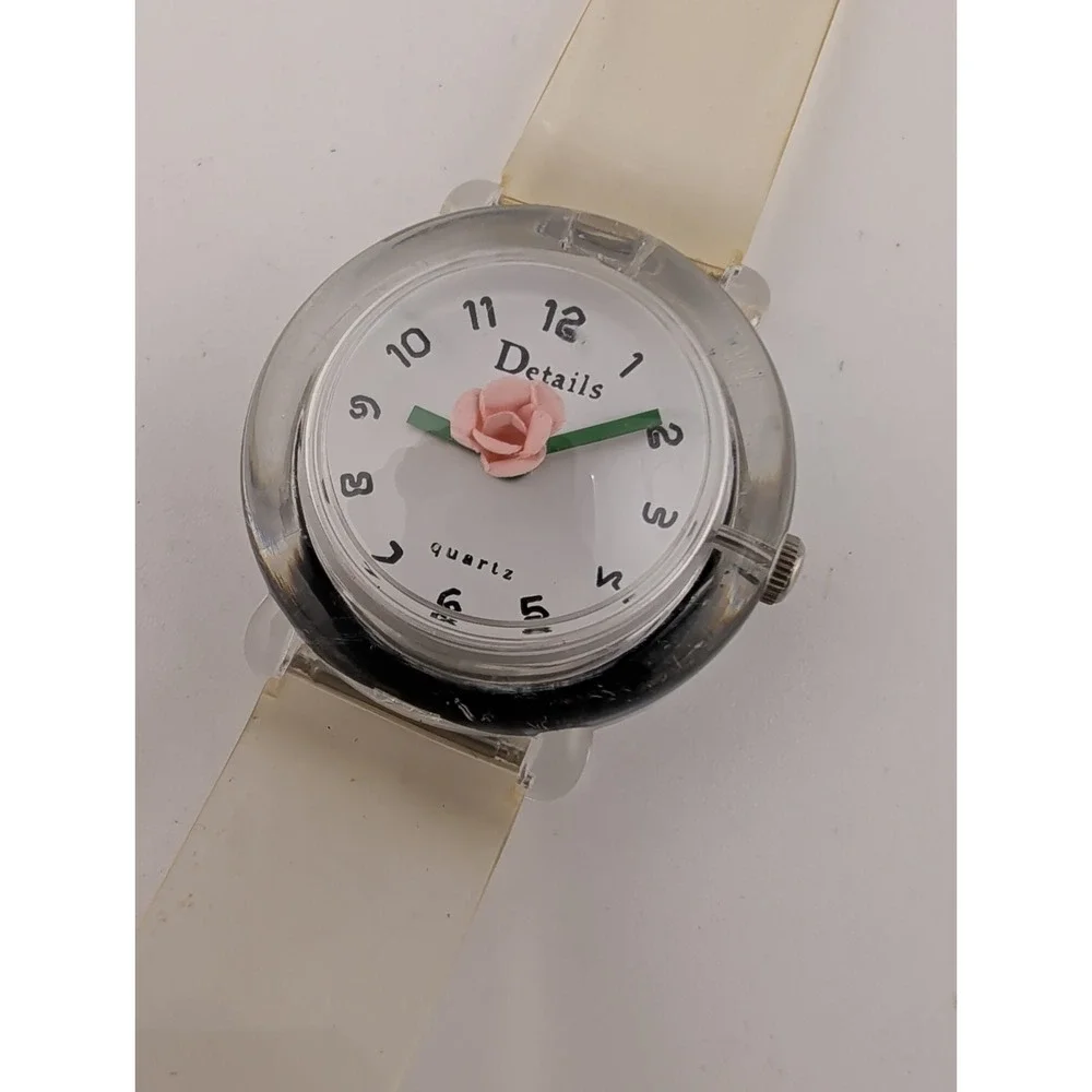 Vintage Details Women's Watch 3D Rose Rotating Seconds Hands Clear Case- Works